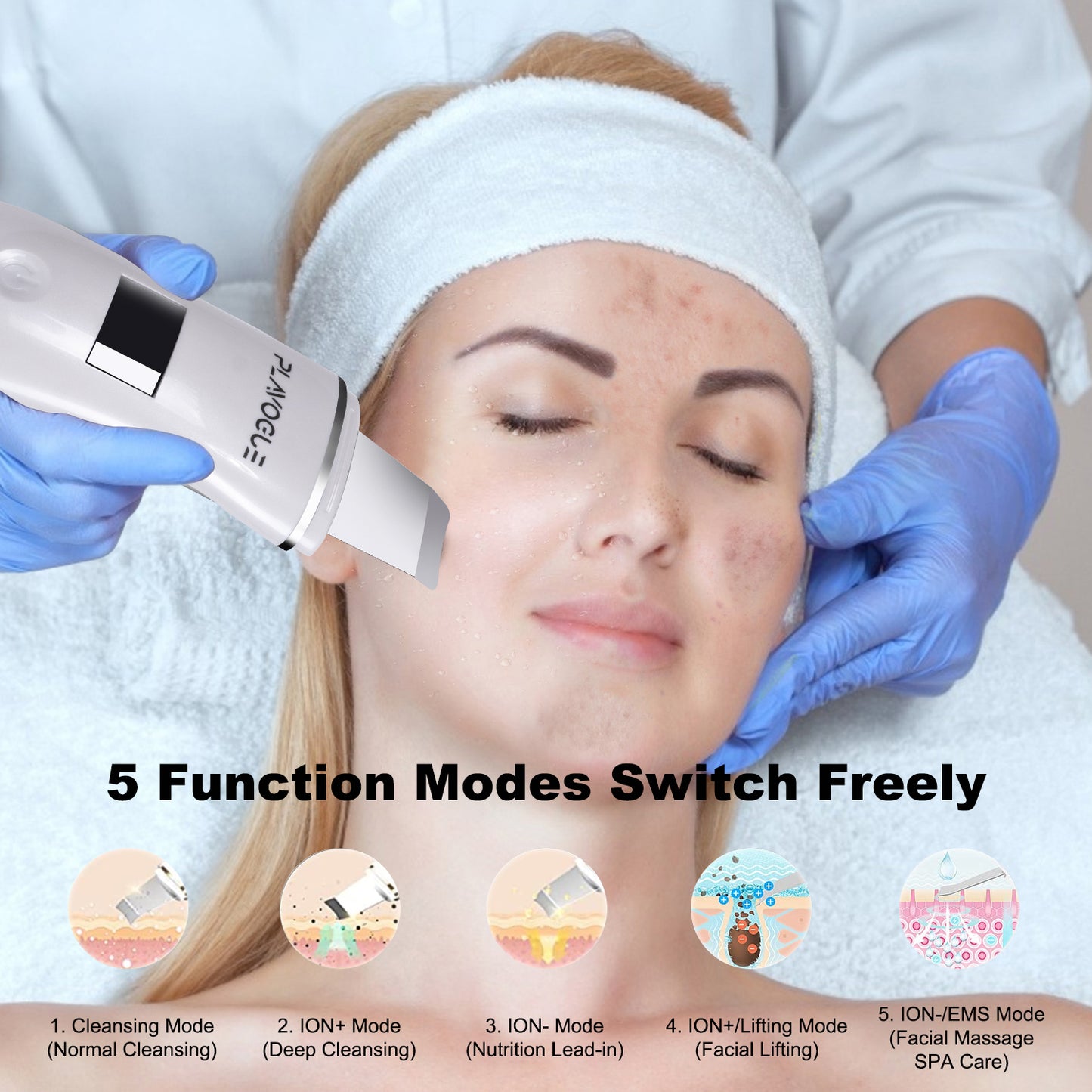 Facial Skin Care Tools,Skin Scrubber Spatula Blackhead Remover Pore Cleaner with 5 Modes and LCD Digital Display,Comedones Extractor for Facial Deep Cleansing Scraper