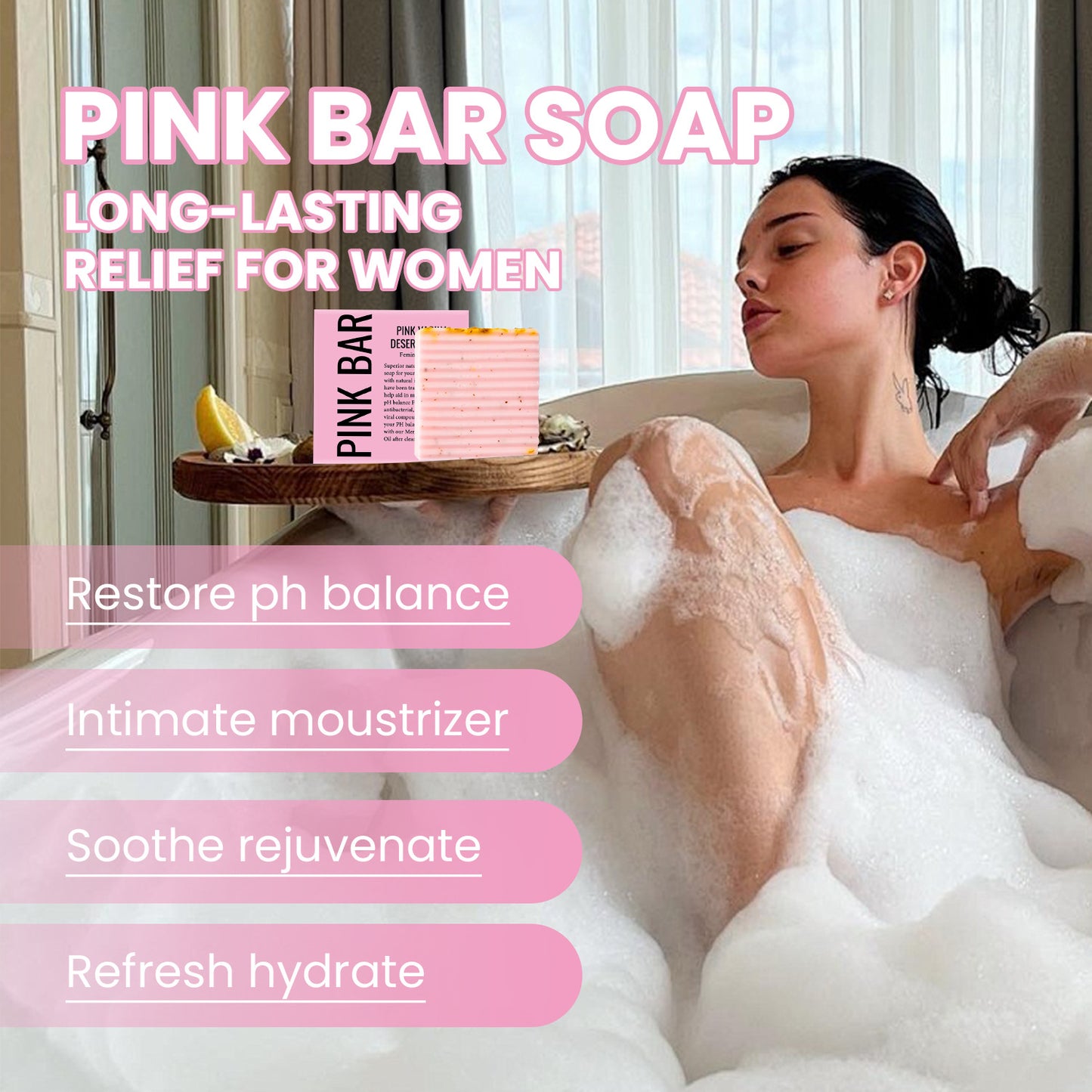 Premium Pink Bar – pH Balance Feminine Wash – Natural Ingredients Feminine Care Daily Oil Great for Razor Bumps, Dryness, BV, Odor – 3oz Bar