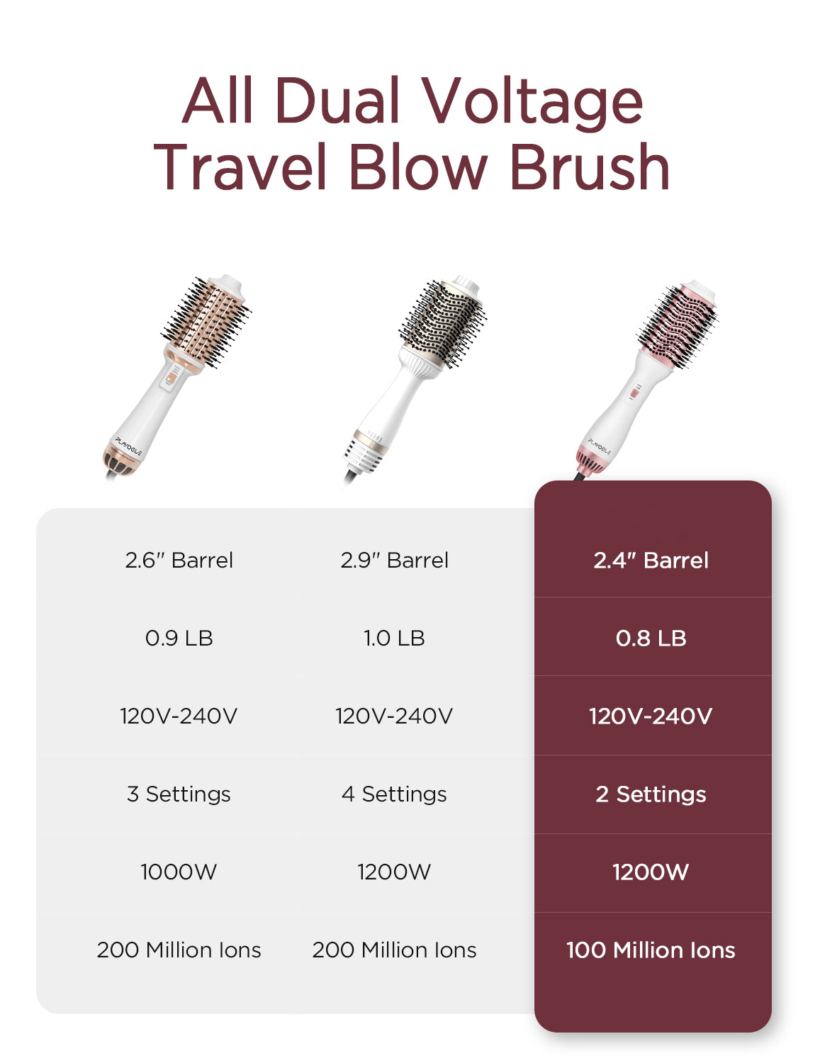 Plavogue Hair Dryer Brush, 110V-240V Dual Voltage Hair Dryer Brush