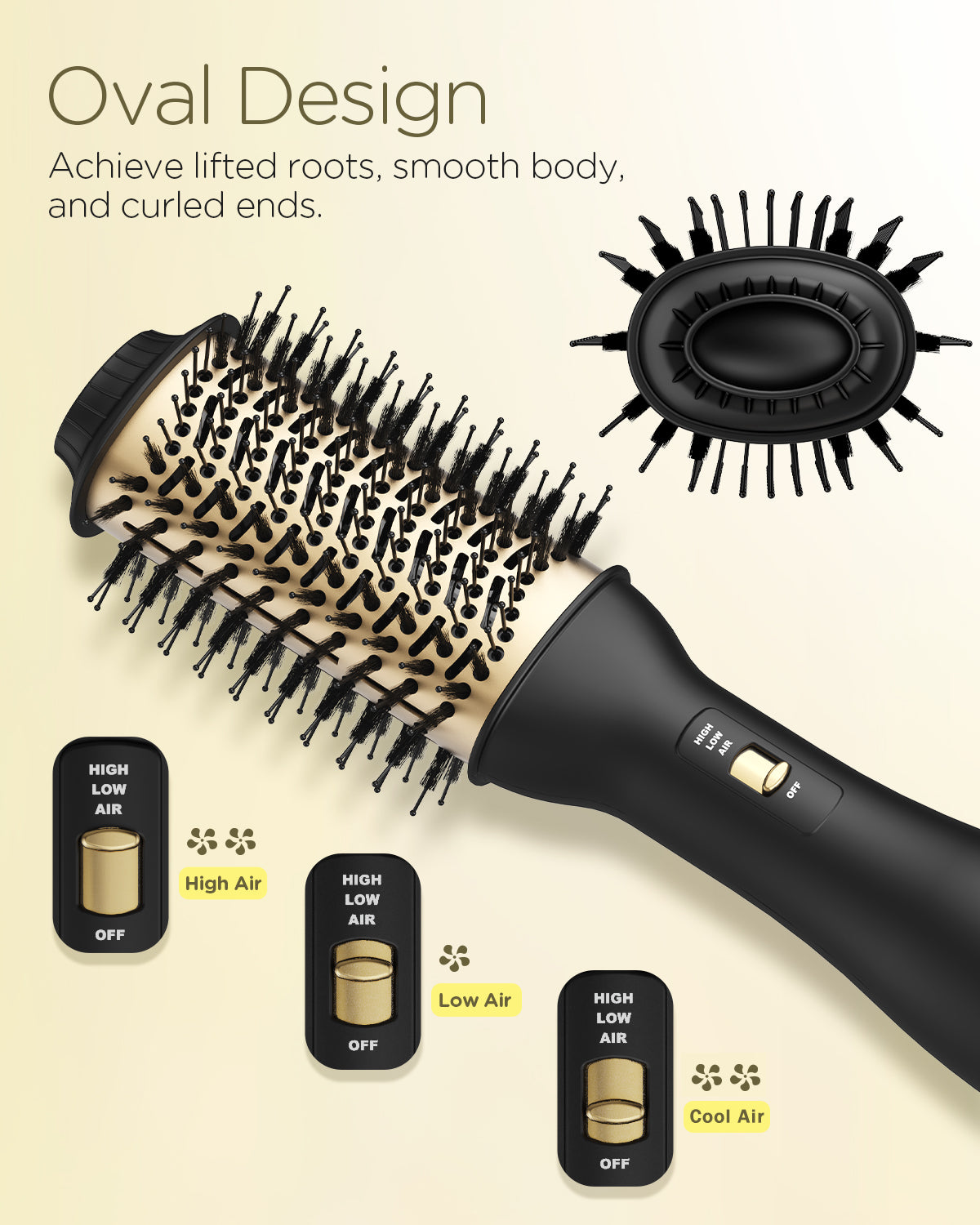 100 Millions Negative Ion Anti-Frizz Oval Brush for Straightening and Curling